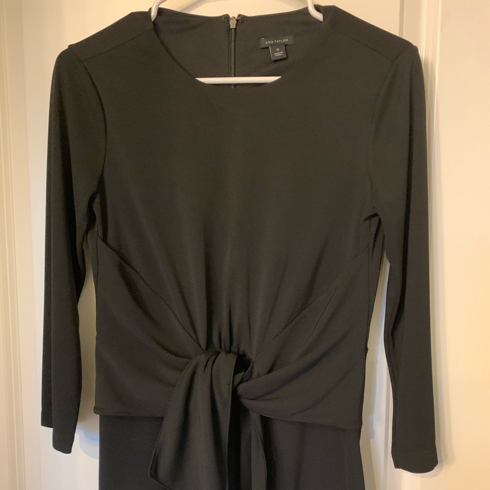 Ann Taylor Black Tie-Front Blouse, XS